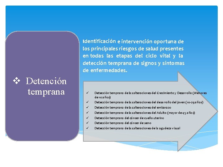 v. Detención temprana Identificación e intervención oportuna de los principales riesgos de salud presentes