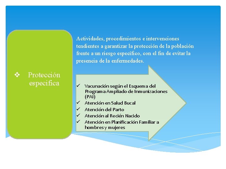 Actividades, procedimientos e intervenciones tendientes a garantizar la protección de la población frente a