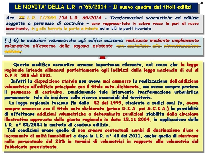 LE NOVITA’ DELLA L. R. n° 65/2014 – Il nuovo quadro dei titoli edilizi