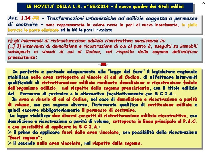 LE NOVITA’ DELLA L. R. n° 65/2014 – il nuovo quadro dei titoli edilizi