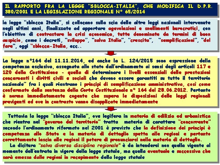 IL RAPPORTO FRA LA LEGGE “SBLOCCA-ITALIA”, CHE MODIFICA IL D. P. R. 380/2001 E