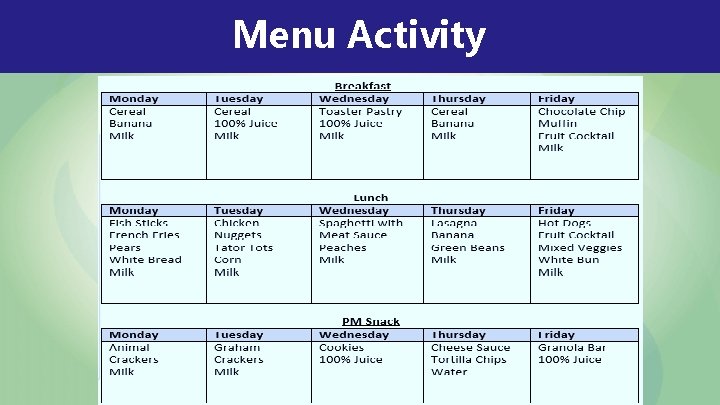 Menu Activity Menu Activity