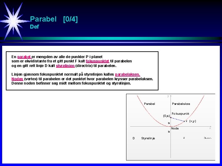 Parabel [0/4] Def En parabel er mengden av alle de punkter P i planet