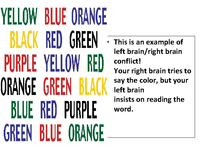  • This is an example of left brain/right brain conflict! Your right brain