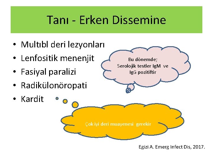 Tanı - Erken Dissemine • • • Multıbl deri lezyonları Lenfositik menenjit Fasiyal paralizi Tanı - Erken Dissemine • • • Multıbl deri lezyonları Lenfositik menenjit Fasiyal paralizi