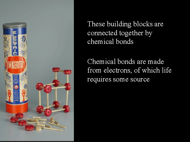 These building blocks are connected together by chemical bonds Chemical bonds are made from