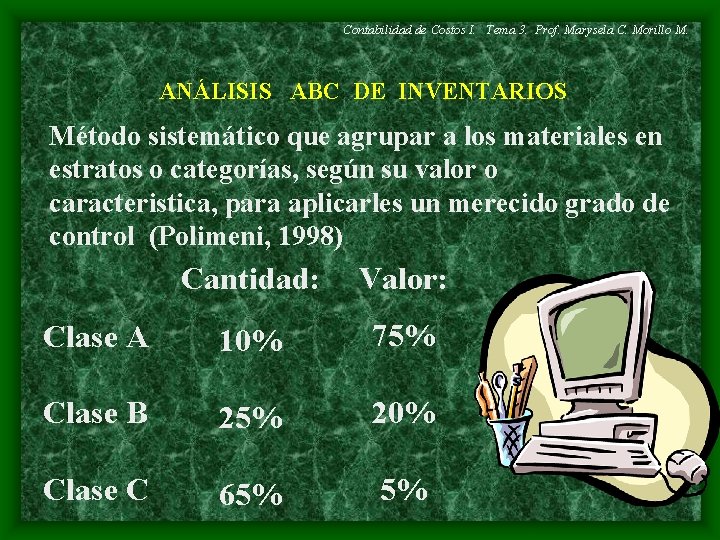 Contabilidad de Costos I. Tema 3. Prof. Marysela C. Morillo M. ANÁLISIS ABC DE