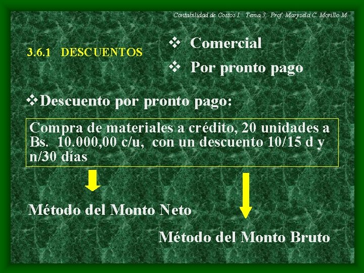 Contabilidad de Costos I. Tema 3. Prof. Marysela C. Morillo M. 3. 6. 1