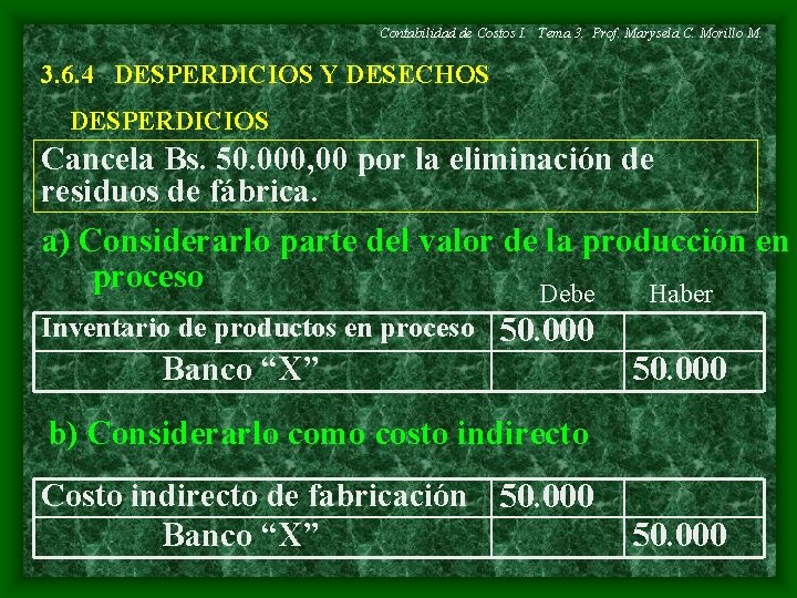 Contabilidad de Costos I. Tema 3. Prof. Marysela C. Morillo M. 3. 6. 4