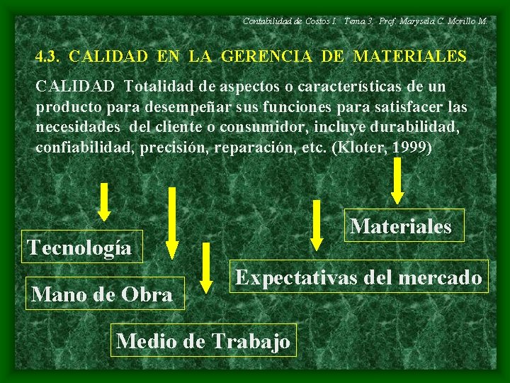 Contabilidad de Costos I. Tema 3. Prof. Marysela C. Morillo M. 4. 3. CALIDAD