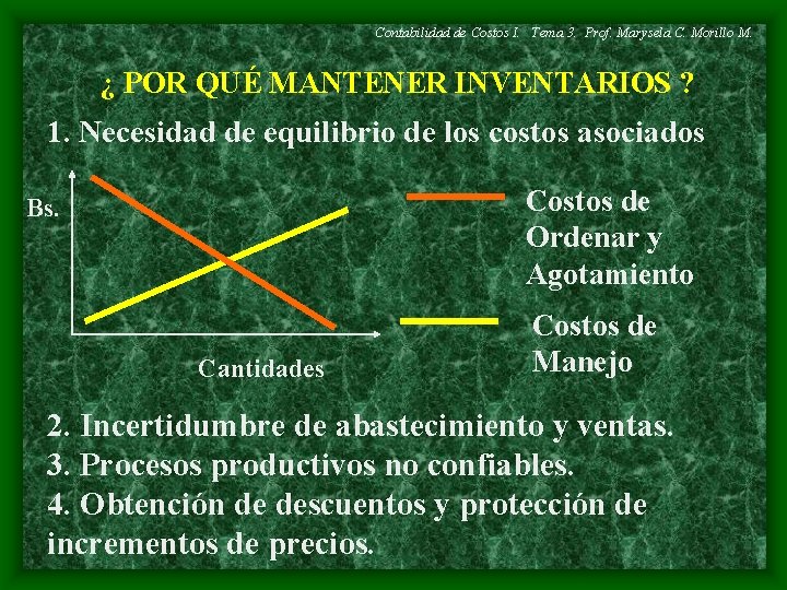 Contabilidad de Costos I. Tema 3. Prof. Marysela C. Morillo M. ¿ POR QUÉ