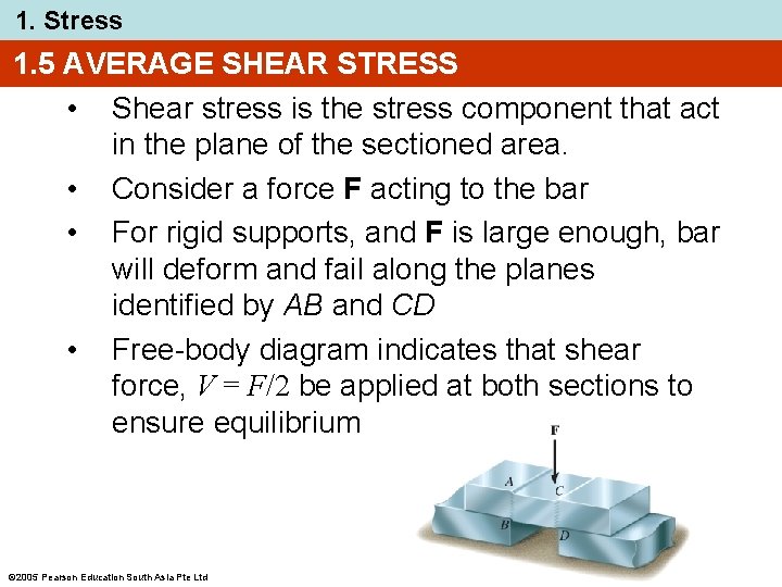 1. Stress 1. 5 AVERAGE SHEAR STRESS • Shear stress is the stress component