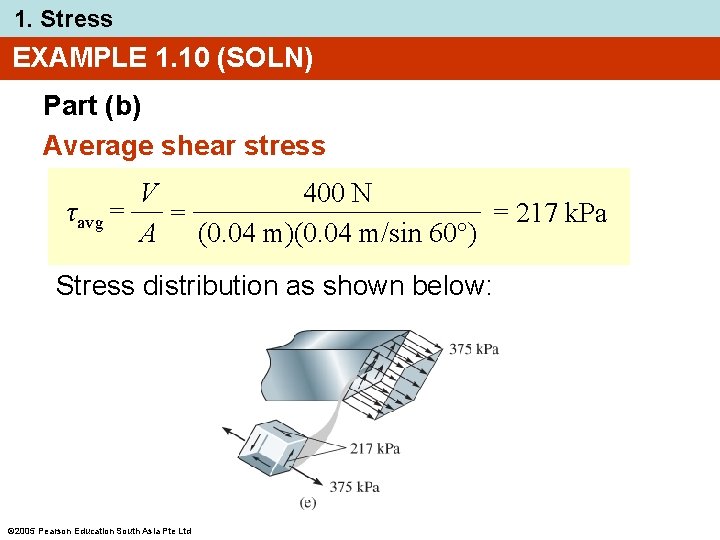 1. Stress EXAMPLE 1. 10 (SOLN) Part (b) Average shear stress V 400 N