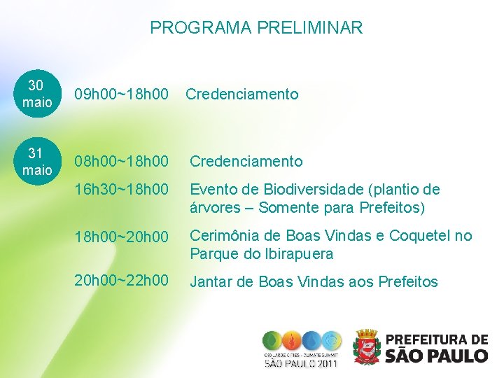 PROGRAMA PRELIMINAR 30 maio 09 h 00~18 h 00 Credenciamento 31 maio 08 h