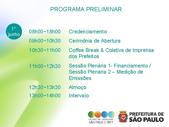 PROGRAMA PRELIMINAR 1º junho 08 h 00~18 h 00 Credenciamento 09 h 00~10 h