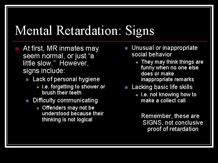 Mental retardation symptoms