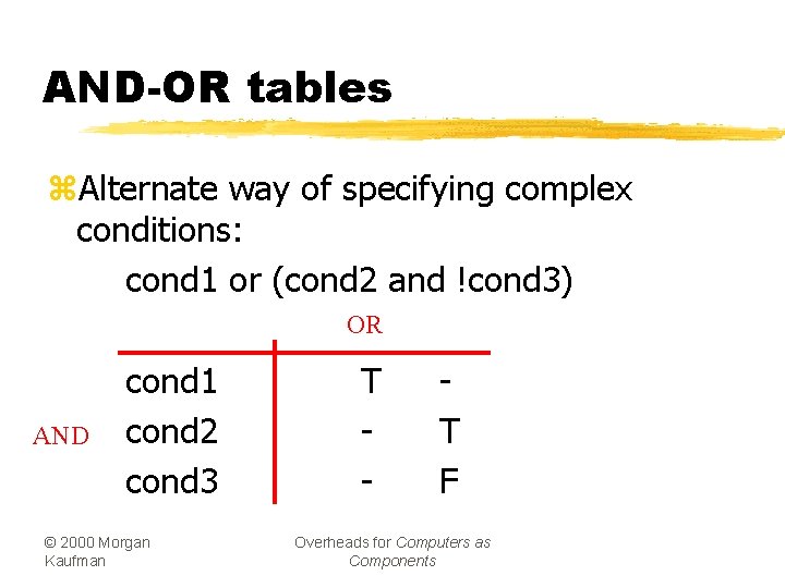 AND-OR tables z. Alternate way of specifying complex conditions: cond 1 or (cond 2