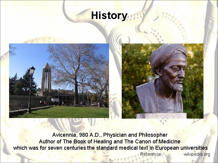 History Avicennia, 980 A. D. , Physician and Philosopher Author of The Book of
