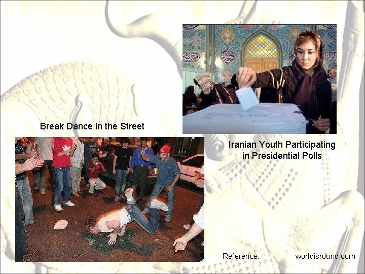 Break Dance in the Street Iranian Youth Participating in Presidential Polls Reference: worldisround. com