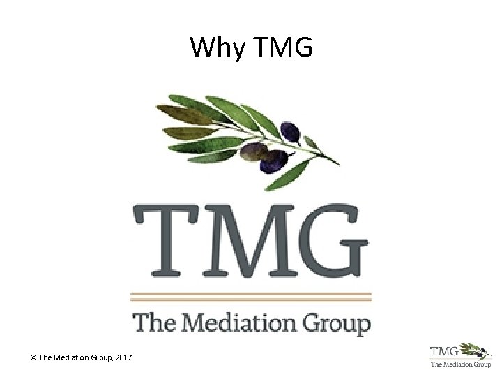 Why TMG © The Mediation Group, 2017 Why TMG © The Mediation Group, 2017