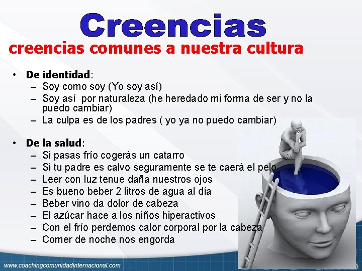 creencias comunes a nuestra cultura • De identidad: – Soy como soy (Yo soy