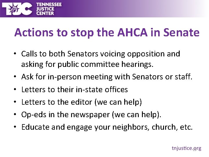 Actions to stop the AHCA in Senate • Calls to both Senators voicing opposition