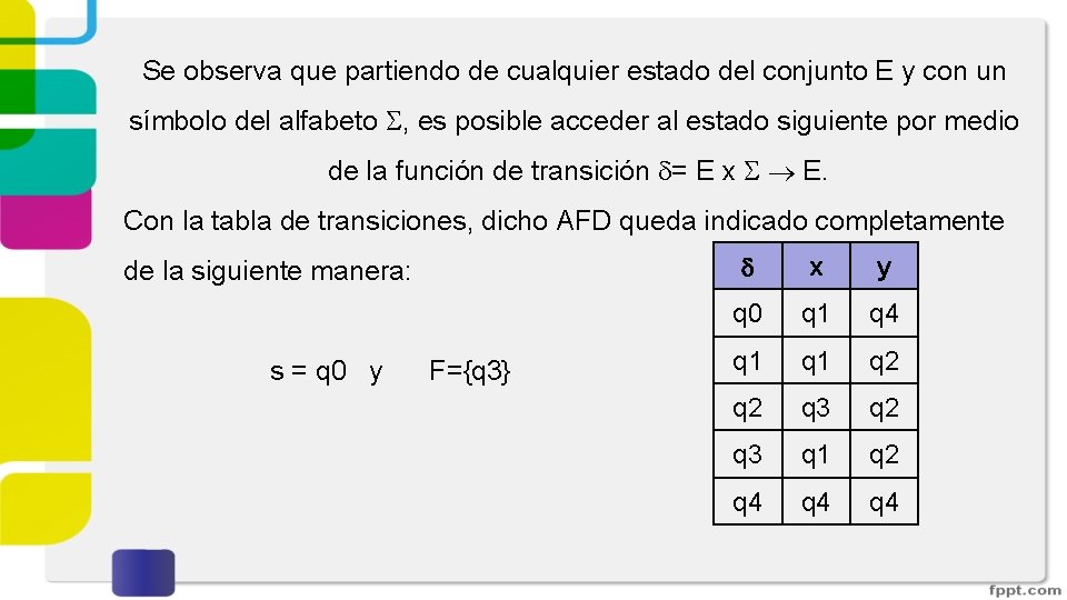 Se observa que partiendo de cualquier estado del conjunto E y con un símbolo Se observa que partiendo de cualquier estado del conjunto E y con un símbolo