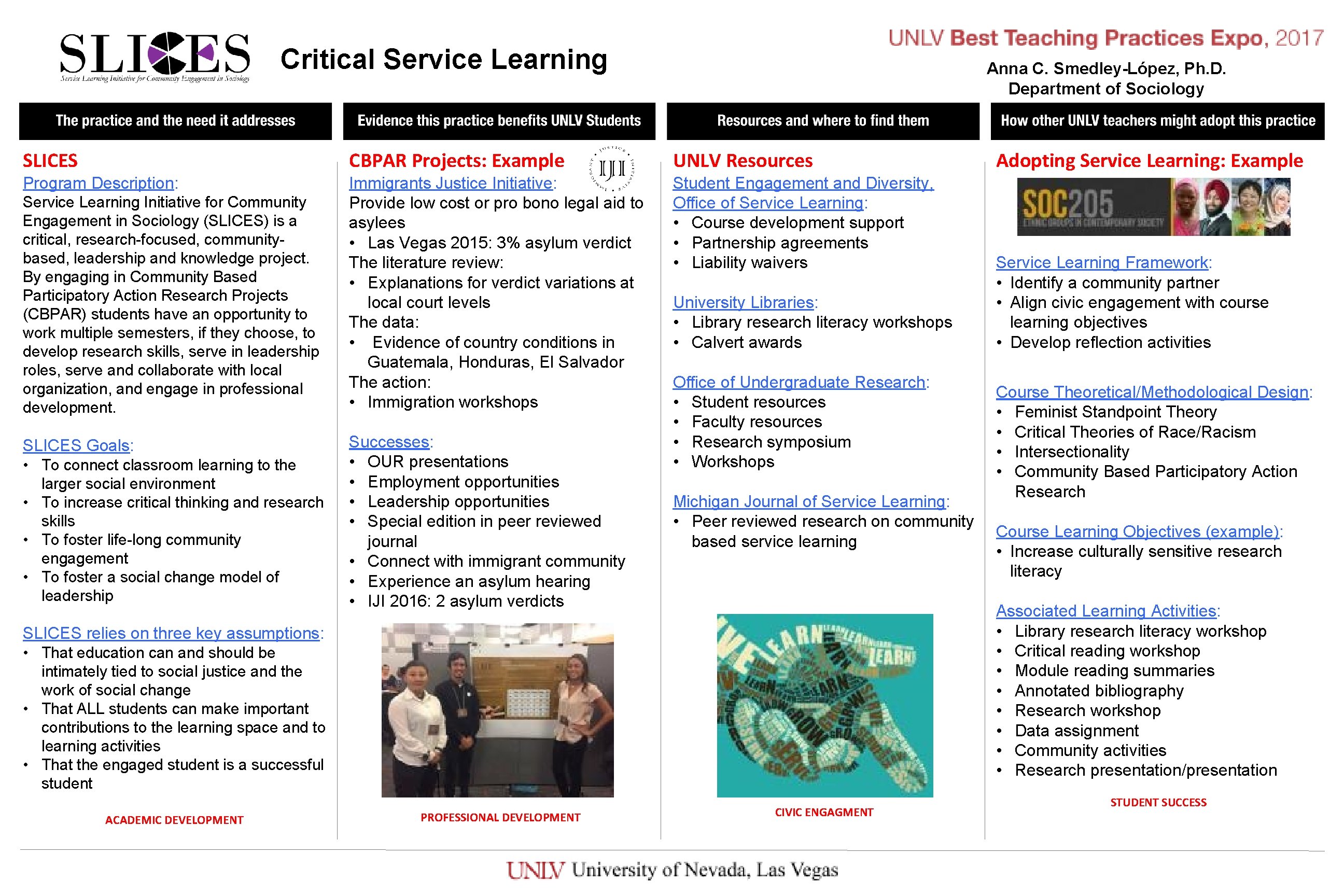 Critical Service Learning Anna C. Smedley-López, Ph. D. Department of Sociology SLICES CBPAR Projects: