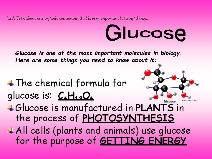 Let’s Talk about one organic compound that is very important to living things… Glucose