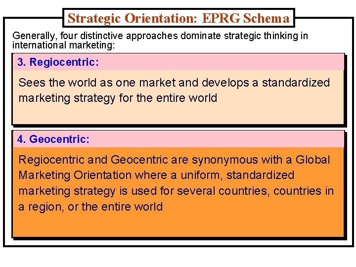 Strategic Orientation: EPRG Schema Generally, four distinctive approaches dominate strategic thinking in international marketing: