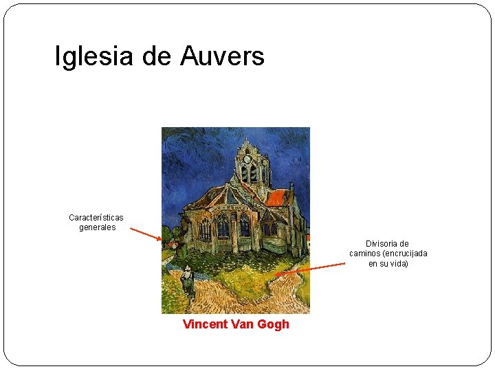 Iglesia de Auvers Características generales Divisoria de caminos (encrucijada en su vida) Vincent Van