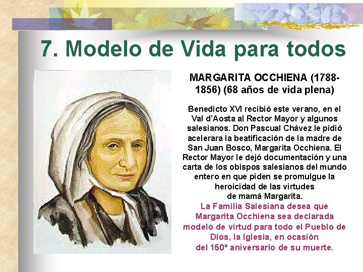 7. Modelo de Vida para todos MARGARITA OCCHIENA (17881856) (68 años de vida plena)