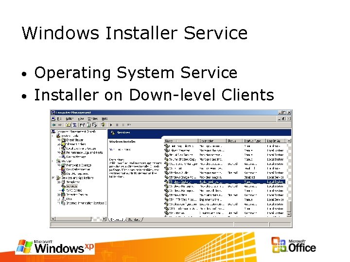 Windows Installer Service Operating System Service • Installer on Down-level Clients • 