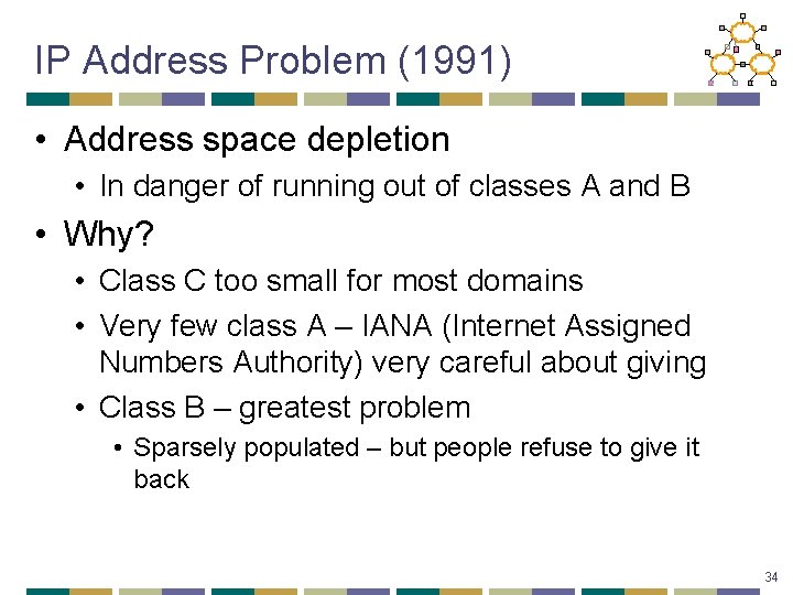 IP Address Problem (1991) • Address space depletion • In danger of running out
