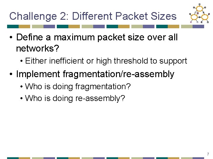 Challenge 2: Different Packet Sizes • Define a maximum packet size over all networks?