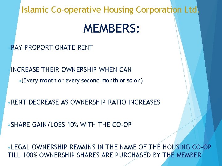 Islamic Co-operative Housing Corporation Ltd. MEMBERS: • PAY PROPORTIONATE RENT • INCREASE • (Every