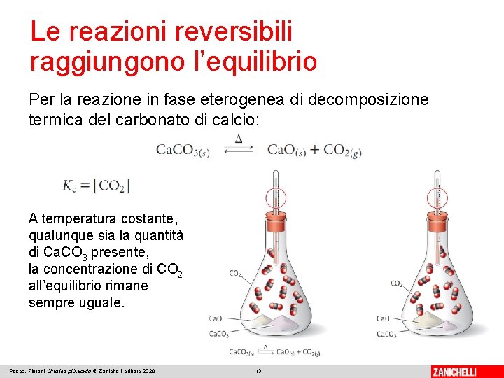 Le reazioni reversibili raggiungono l’equilibrio Per la reazione in fase eterogenea di decomposizione termica