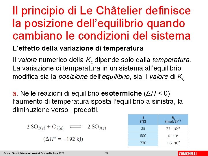 Il principio di Le Châtelier definisce la posizione dell’equilibrio quando cambiano le condizioni del