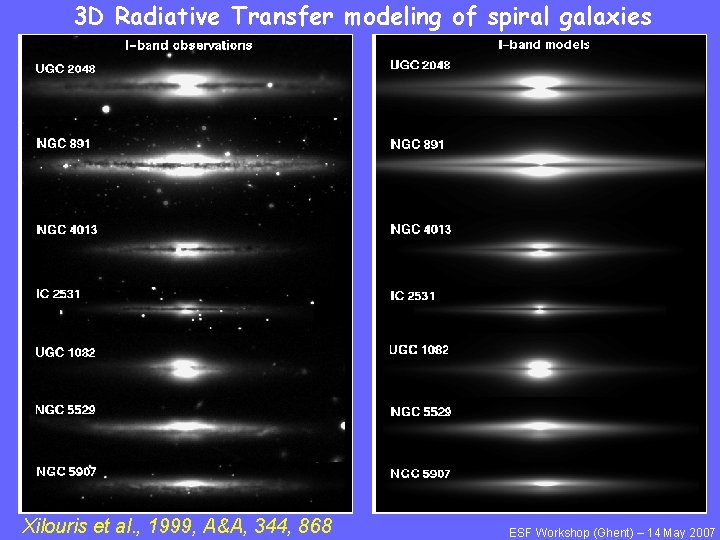 3 D Radiative Transfer modeling of spiral galaxies Xilouris et al. , 1999, A&A,