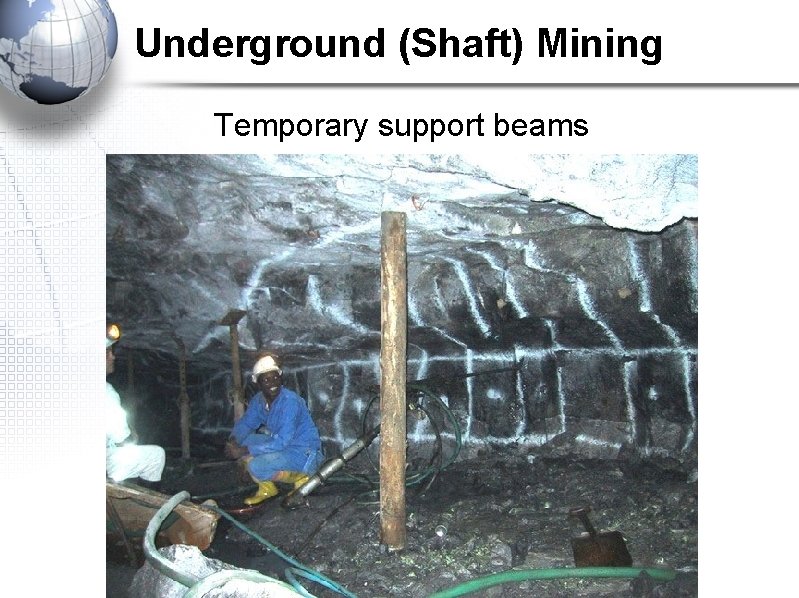 Underground (Shaft) Mining Temporary support beams 