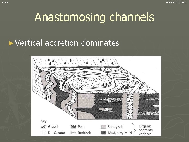 Rivers GEO-3112 2006 Anastomosing channels ► Vertical accretion dominates 