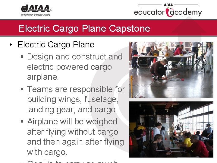 Electric Cargo Plane Capstone • Electric Cargo Plane § Design and construct and electric