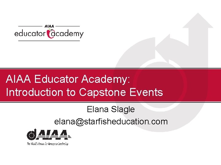 AIAA Educator Academy: Introduction to Capstone Events Elana Slagle elana@starfisheducation. com 