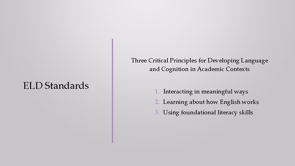 Three Critical Principles for Developing Language and Cognition in Academic Contexts ELD Standards 1.