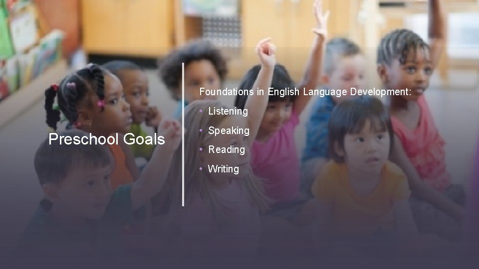 Foundations in English Language Development: • Listening Preschool Goals • Speaking • Reading •