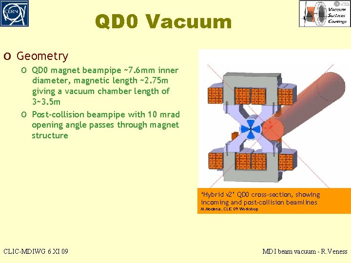 QD 0 Vacuum o Geometry o QD 0 magnet beampipe ~7. 6 mm inner