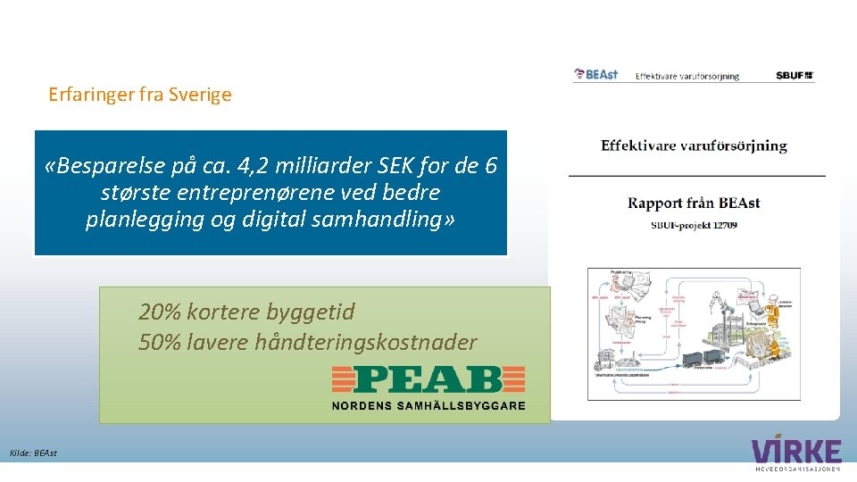 Erfaringer fra Sverige «Besparelse på ca. 4, 2 milliarder SEK for de 6 største