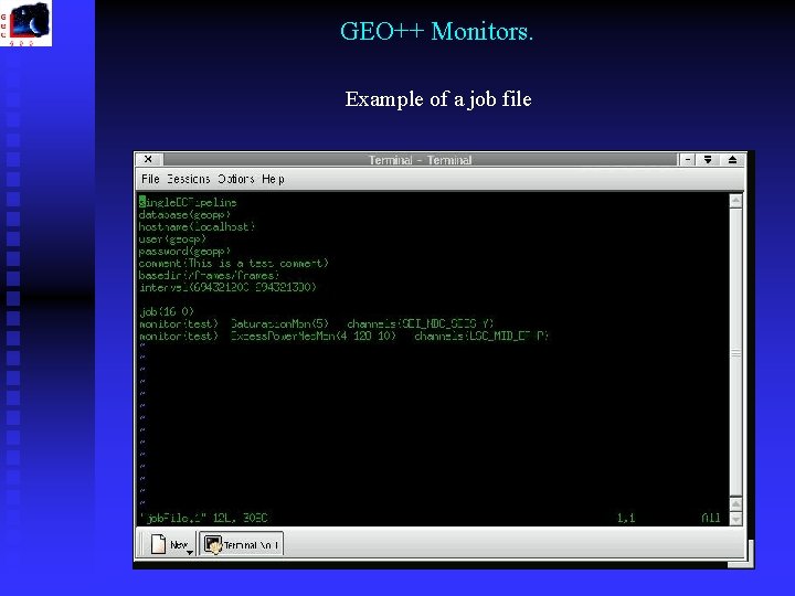GEO++ Monitors. Example of a job file GEO++ Monitors. Example of a job file