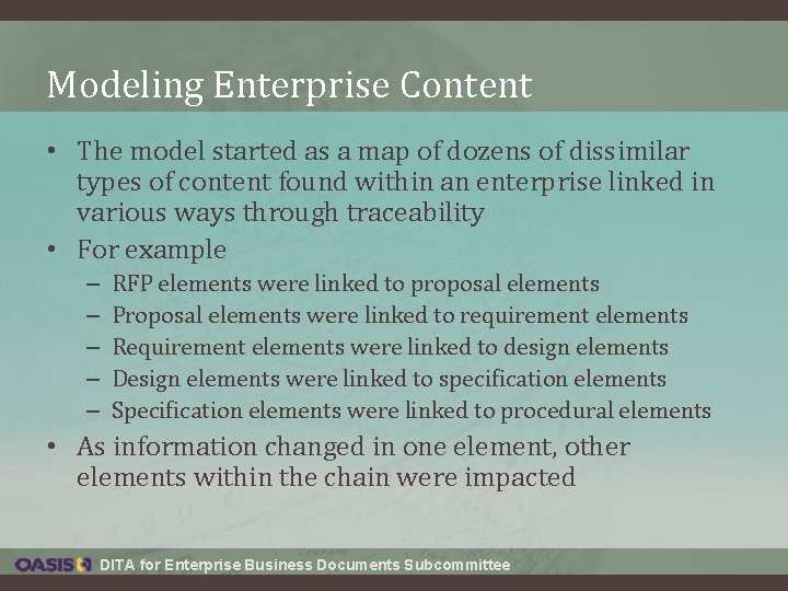 Modeling Enterprise Content • The model started as a map of dozens of dissimilar Modeling Enterprise Content • The model started as a map of dozens of dissimilar