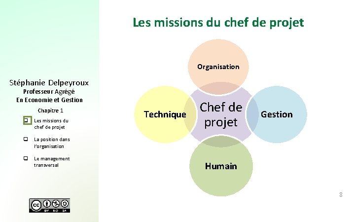 Les missions du chef de projet Organisation Stéphanie Delpeyroux Professeur Agrégé En Economie et